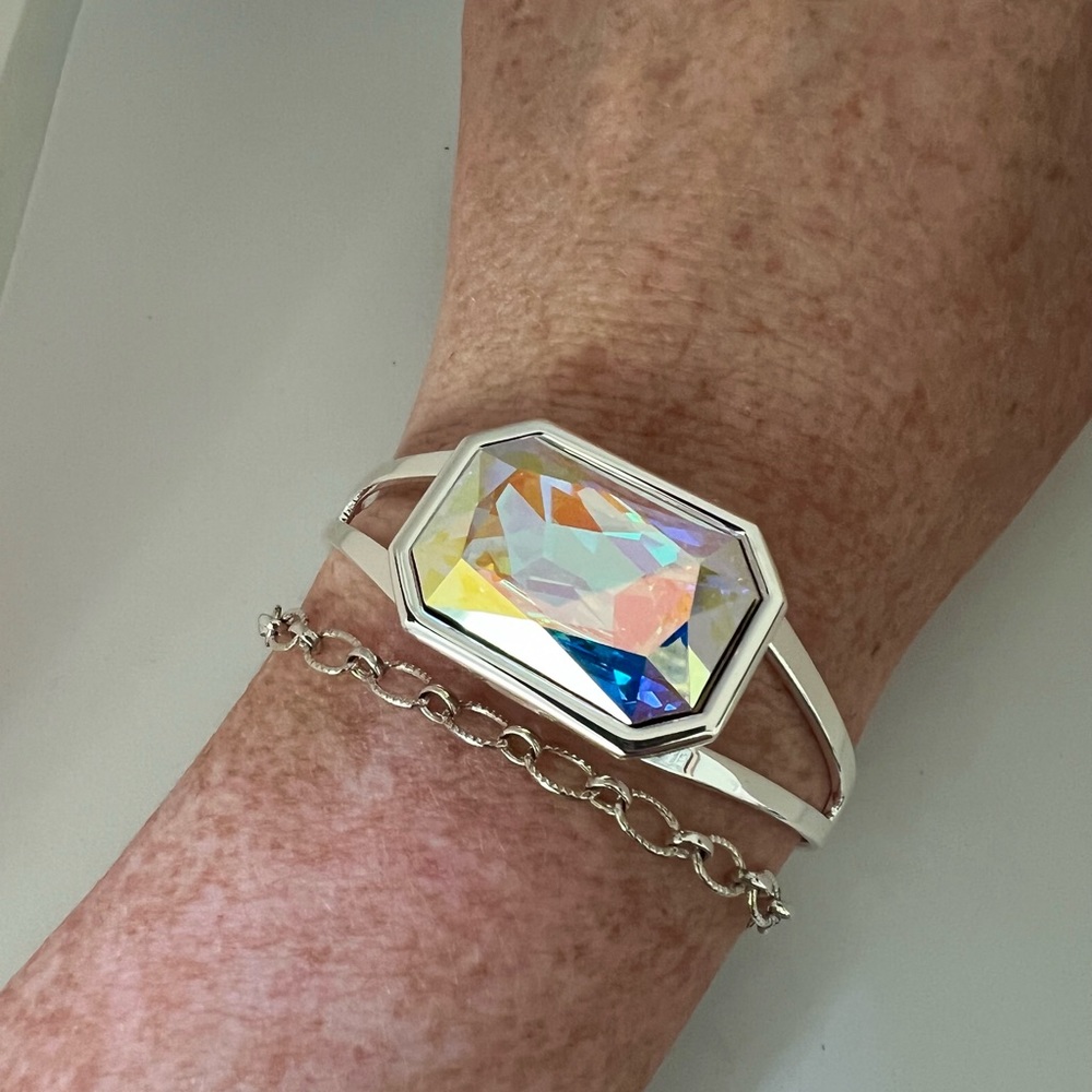 Emerald cut AB rhinestone cuff bracelet
